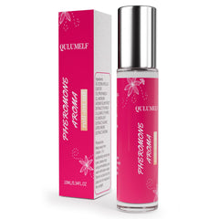 QULUMELF pheromone perfume bottle closeup for lasting confidence and subtle attraction.
