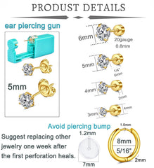 QWALIT aretes planos 20g en oro, compatibles con perforaciones nuevas.