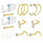 QWALIT kit de perforación nasal dorado, dos unidades para uso en casa.