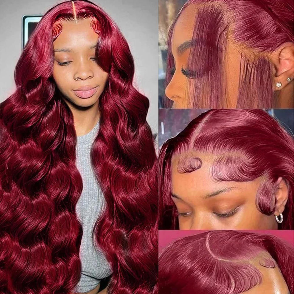 QZOQZO burgundy lace front wig 13x6 body wave for natural volume