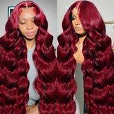 QZOQZO burgundy lace front wig with 28-inch length for dramatic styling