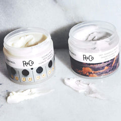 R+Co Control Flexible Paste on short hair showing natural matte finish.