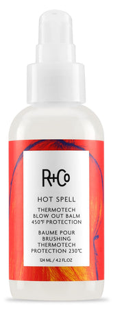 R+Co Hot Spell Thermotech Blow Out Balm bottle showing heat protection