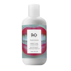 R+Co Television Perfect Hair Conditioner bottle highlights lightweight moisture for all hair types.