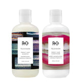 R+Co Television Perfect Hair Shampoo bottle with smoothing formula for frizz control.