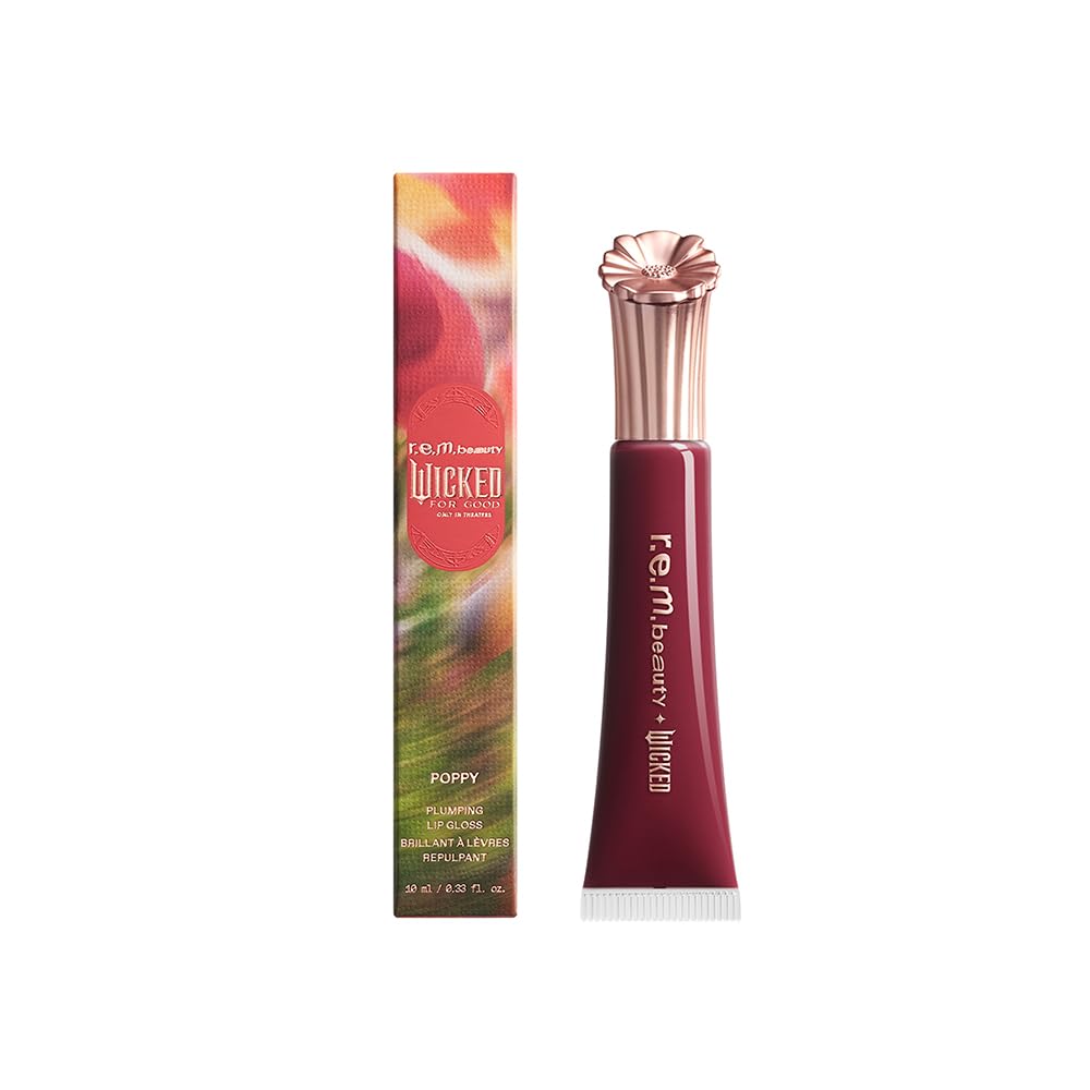 r.e.m. beauty Wicked, brillo labios Plum Petals para color intenso y duradero.