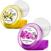 R-NEU body powder with plush puff for easy, smooth application.