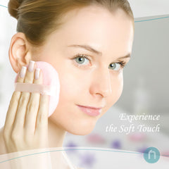 R-NEU large plush puff for smooth, mess-free body application.