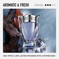 Rabanne Invictus bottle side profile showcases sculpted form and shelf presence.