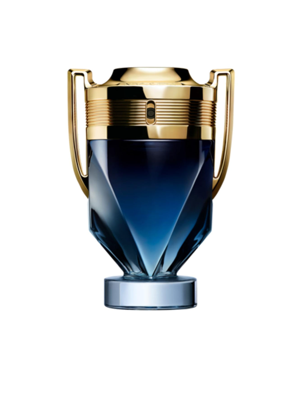 Rabanne Invictus Parfum bottle in deep blue with gold cap for confident everyday wear.