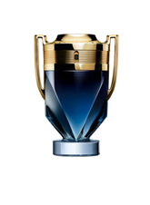 Rabanne Invictus Parfum bottle in deep blue with gold cap for confident everyday wear.