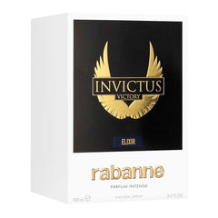 Rabanne Invictus Victory Elixir bottle side shows sleek trophy bottle and premium finish.