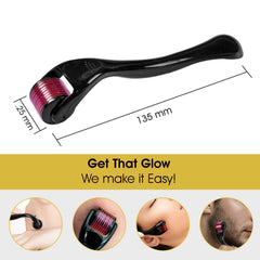 RadBizz Derma Roller in use on skin demonstrates careful rolling technique