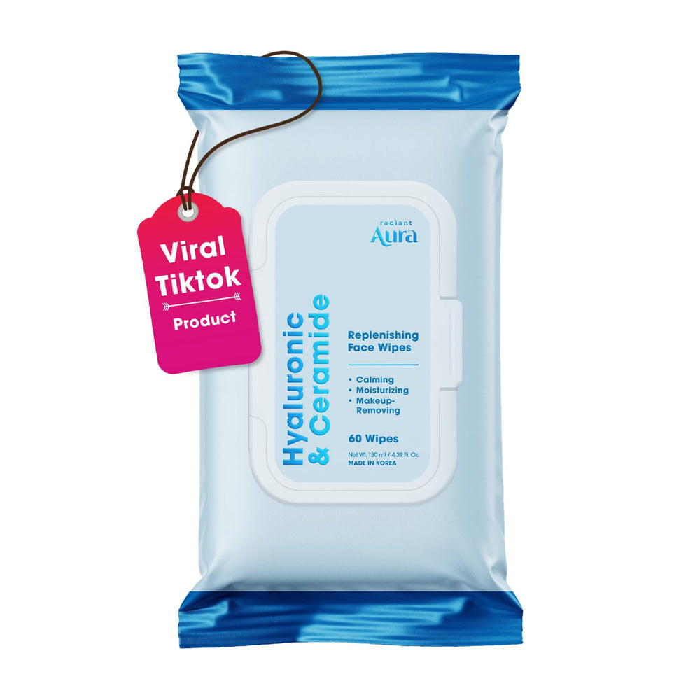 Radiant Aura empaque de toallitas faciales para viaje y uso diario