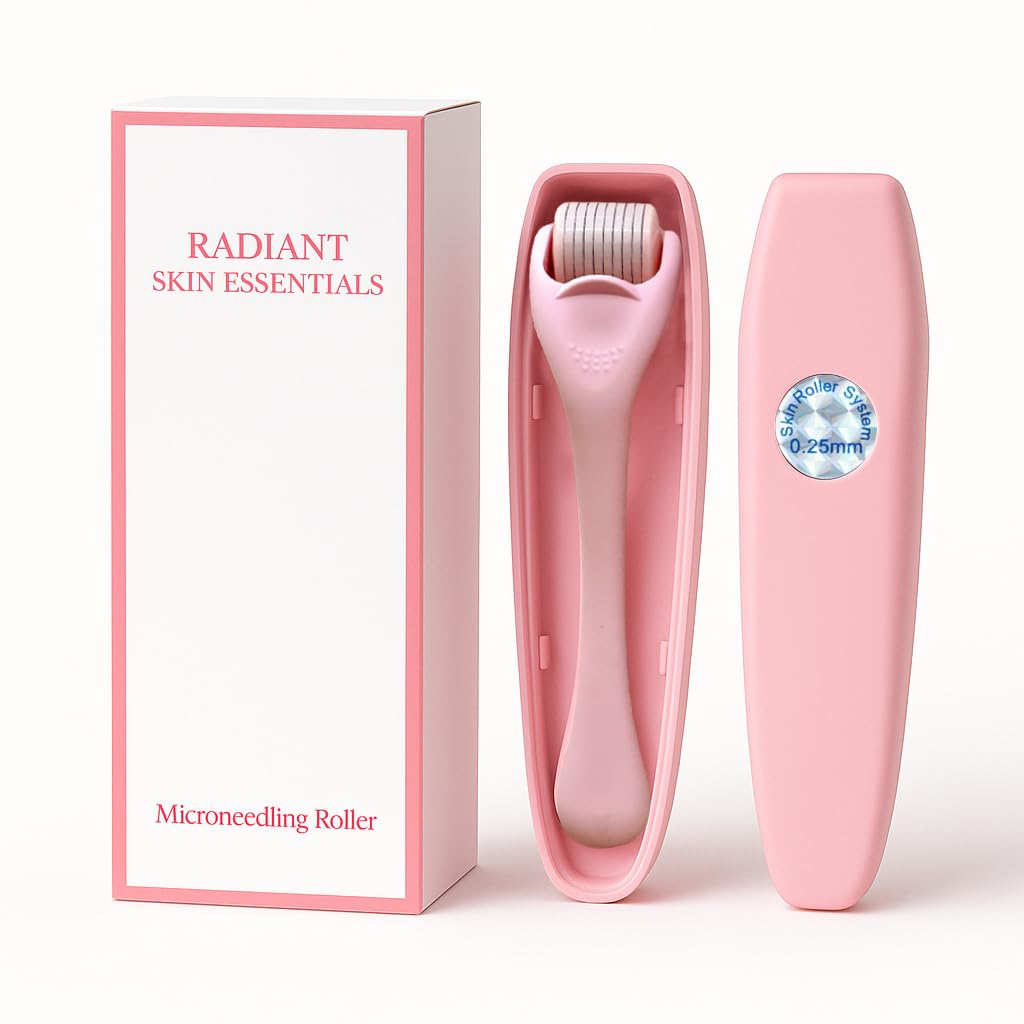 Radiant Skin Essentials derma roller face close-up for smoother, radiant skin.