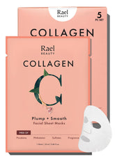 Rael mascarilla facial de colágeno en hoja de bambú ofrece hidratación suave y uniforme.