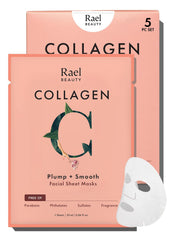 Rael mascarilla facial de colágeno en hoja de bambú ofrece hidratación suave y uniforme.