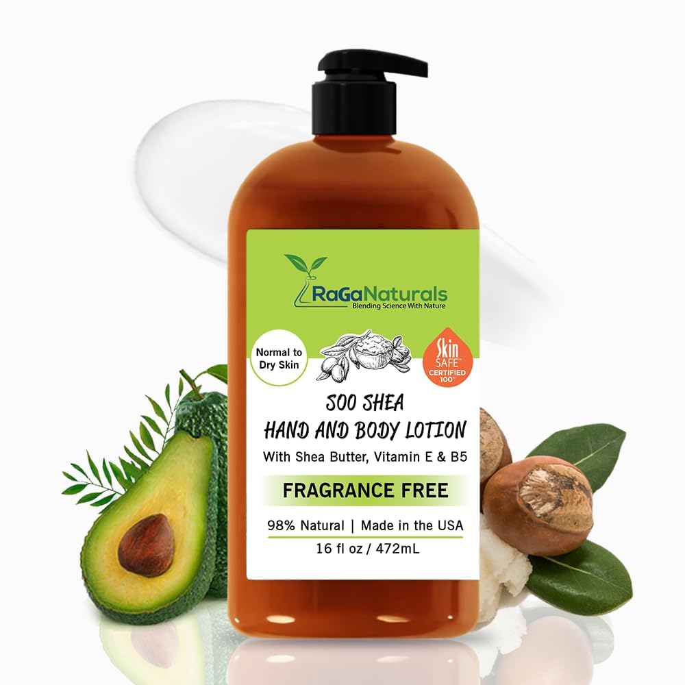 RaGaNaturals unscented body lotion bottle pump delivering fragrance-free hydration for dry skin