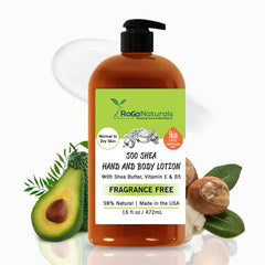 RaGaNaturals unscented body lotion bottle pump delivering fragrance-free hydration for dry skin