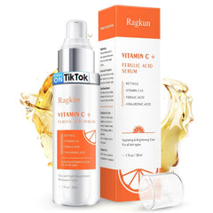 Ragkun Serum Vitamina C: botella visible para cuidado facial iluminador.