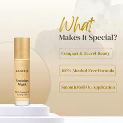 Raheeq roll-on application close-up showing precise dosing for daily wear.