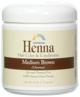 Rainbow Research Henna Hair Color Persian Brown bottle pouring to reveal natural color