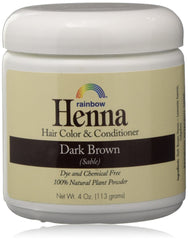 Rainbow Henna Persian Dark Brown hair color bottle, delivering a natural-looking shade.
