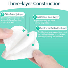 RAINFLOW lint-free design cotton rounds prevent fibers and mess