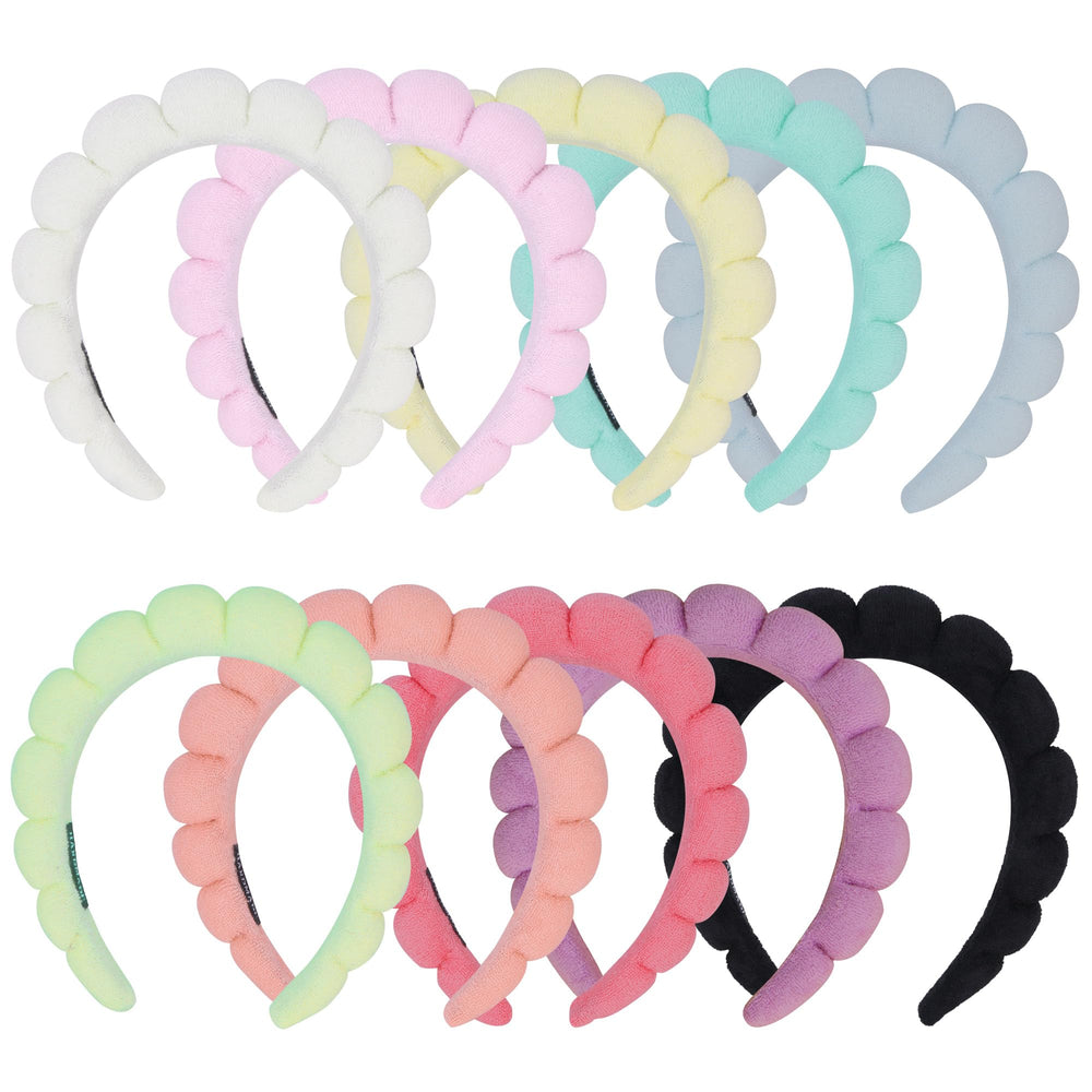 RAISEY 10pc spa headband set in color variety for comfortable skincare sessions.