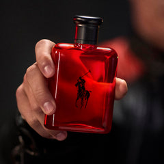 Polo Red cap close-up reveals premium packaging detail.