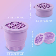 Ranphykx folding brush holder in purple demonstrating compact organization