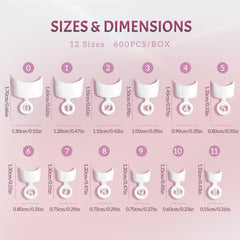 Ranrose 12-size nail tips box grid for quick size matching.