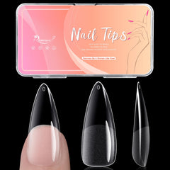 Ranrose long almond nail tips set with 240 pieces in 12 sizes for precise fit.