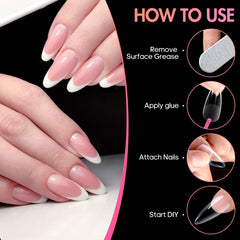 Ranrose prebuffed adhesion on nail tips improves edge bonding for durability.