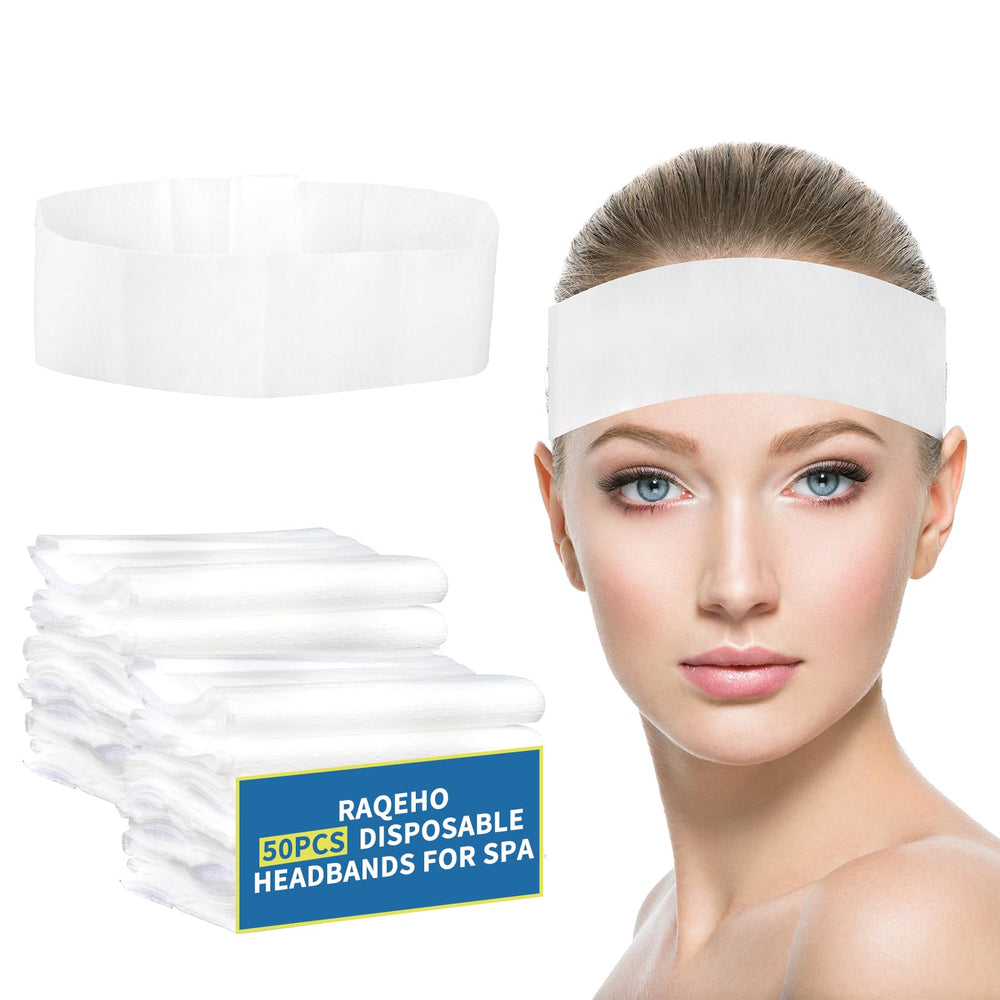 RAQEHO disposable spa headband in packaging keeps hair away during cleansing