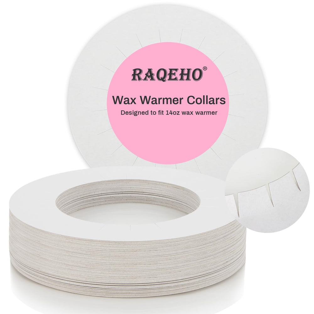 RAQEHO wax collars ready for 14oz pots, preventing leaks during waxing sessions.