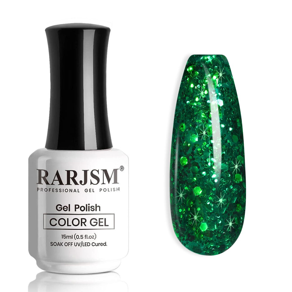 RARJSM brillo verde gel uñas, acabado reluciente para uñas caseras.