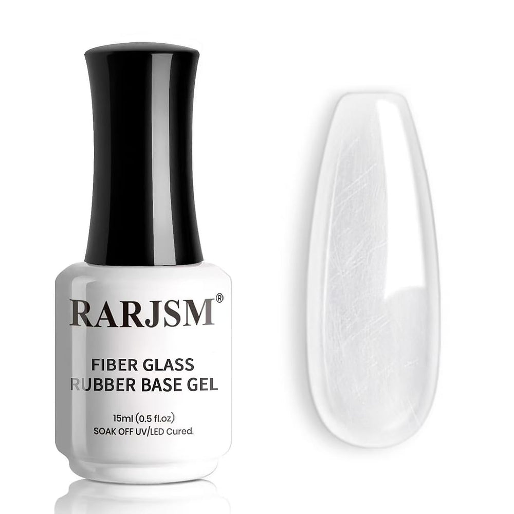 RARJSM clear fiber glass rubber base gel bottle showing a transparent base for durable nail repairs.