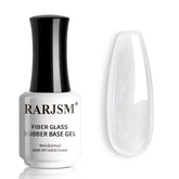 RARJSM clear fiber glass rubber base gel bottle showing a transparent base for durable nail repairs.