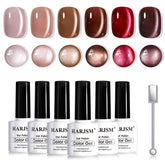 RARJSM coffee brown cat eye gel polish palette for rich fall nails.