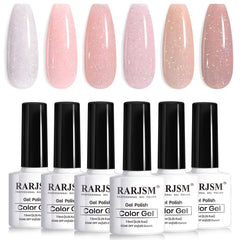 RARJSM esmalte gel tono neutro con brillo arcoíris para look diario