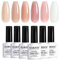 RARJSM set de esmaltes gel en tonos neutros, 6 botellas para uñas naturales