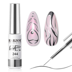 RARJSM Metallic Silver Gel Liner with chrome finish for striking home nail art.