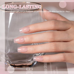 RARJSM gel brush applying nude pink polish for a smooth home manicure.