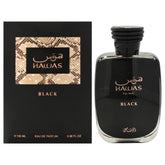 Rasasi Hawas Black bottle front view, modern masculine fragrance for daily wear.