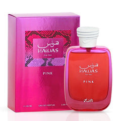 RASASI Hawas Pink for Her bottle on vanity for daily elegance