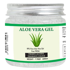 Raslok Aloe Vera Gel 99% puro en bote, hidratación suave para la piel.