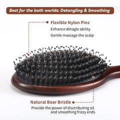 RAVEGO boar bristles evenly distribute scalp oils for healthier shine.