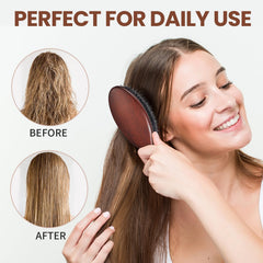 RAVEGO brush works on all hair types for smoothing and manageability.