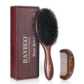 RAVEGO hair brush with wooden handle for smoother, shinier hair.